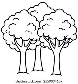 Enchanted Trees Line Art Vector Isolated Illustration.