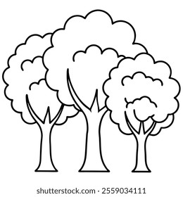 Enchanted Trees Line Art Vector Isolated Illustration.