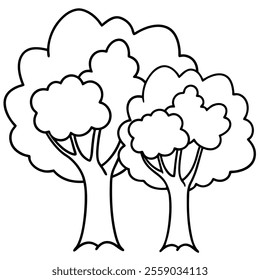 Enchanted Trees Line Art Vector Isolated Illustration.