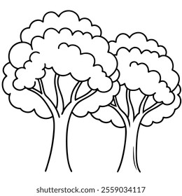 Enchanted Trees Line Art Vector Isolated Illustration.