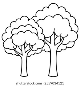 Enchanted Trees Line Art Vector Isolated Illustration.