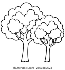 Enchanted Trees Line Art Vector Isolated Illustration.