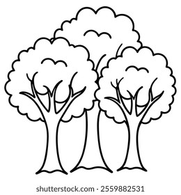 Enchanted Trees Line Art Vector Isolated Illustration.