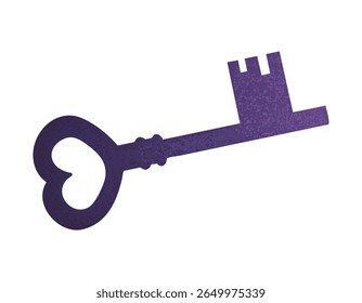 Chave violeta encantada. Ilustração com aura mágica e vibe mistério. Ideal para cenas de magia e fantasia.