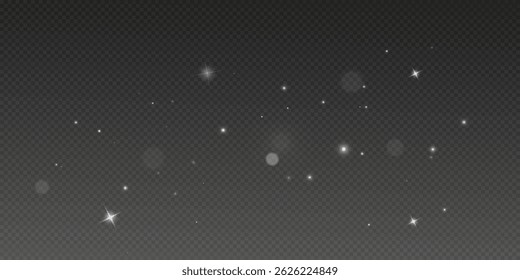 Enchanted Winter Dust with Shining Particles and Christmas Glow. Soft Light Sparkle Effect, Glittering Snow Mist, and Radiant Holiday Shimmer for Festive Design on Transparent Background