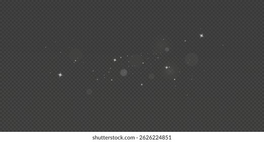 Enchanted Winter Dust with Shining Particles and Christmas Glow. Soft Light Sparkle Effect, Glittering Snow Mist, and Radiant Holiday Shimmer for Festive Design on Transparent Background