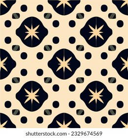 Enchanting black and white pattern adorned with charming stars, reminiscent of patterned tilework, showcasing an art deco influence with seamless symmetry.