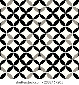 Enchanting black and white pattern adorned with circles, forming a repeating and seamless design. This captivating artwork combines elements of art deco style and a touch of dark floral.