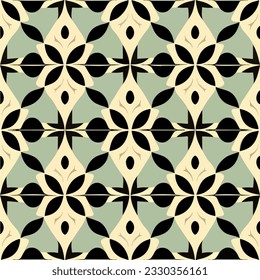 Enchanting black and white pattern contrasts against a vibrant green background, showcasing an art deco inspired design with seamless symmetry, reminiscent of art nouveau floor patterns.