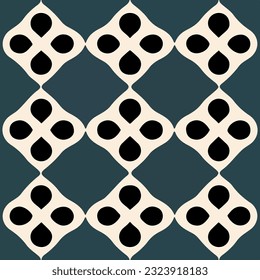 Enchanting black and white pattern reminiscent of patterned tilework, showcasing an art nouveau flair enriched by elements of Persian design.