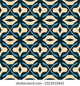 Enchanting blend of black, beige, and blue lines forms seamless pattern, encompassing both art deco and art nouveau influences, perfect for any backdrop.