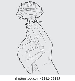 Enchanting Bouquets A Delicate and Detailed Line Art Depicting the Magic of Hand Holding Flowers