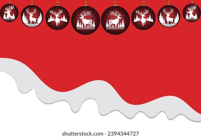 Enchanting Christmas Eve, Red Snowscape with Reindeer Ball Ornaments, Background