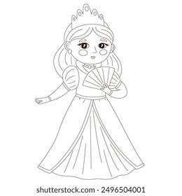 Enchanting coloring pages featuring a cute princess. Ideal for activity coloring books