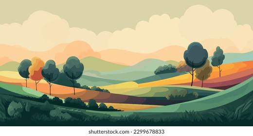 Enchanting countryside vista with lush vegetation under beautiful cloudy skyline   digital artwork