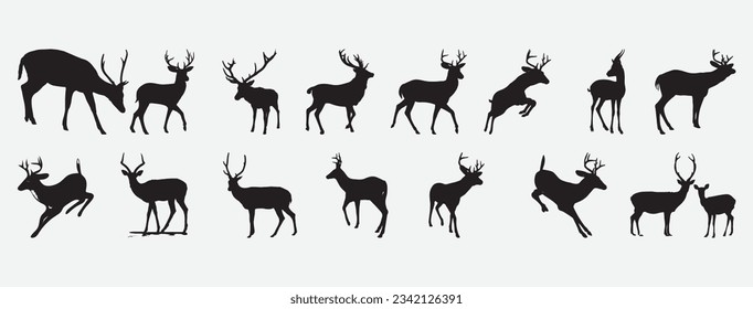 Enchanting Deer Silhouettes Collection, Majestic Wildlife Set in Graceful Poses