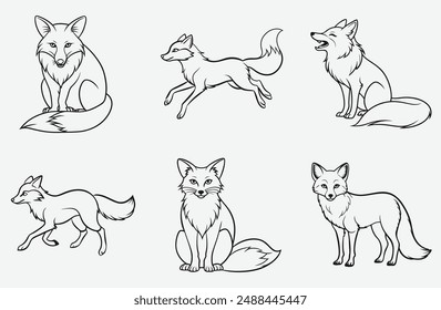 Enchanting Fox Line Art Collection"