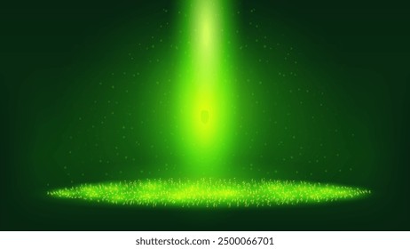 Enchanting Green Cosmic Abstract Vector Background and Banner with Lighting and Stars. Vector.