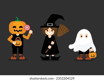 Enchanting Halloween Vector: Pumpkin, Ghost, Witch, and Spider in Isolated Illustration