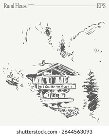 An Enchanting Illustration of a Charming Rural House Designed for Tranquil Living Spaces