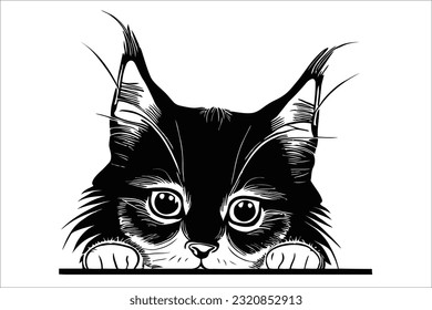 Enchanting illustration of a cute cat with a playful peek, sure to captivate your audience. Perfect for commercial use, projects, and creative undertakings.