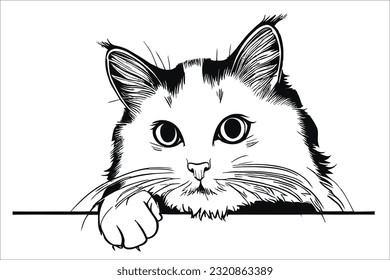 Enchanting illustration of a cute Turkish Van cat with a curious peek, sure to captivate your audience. Perfect for commercial use, projects, and creative ventures.