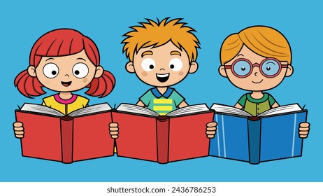 Enchanting Kids Reading Books Captivating Vector Art for Young Minds