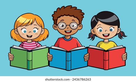 Enchanting Kids Reading Books Captivating Vector Art for Young Minds