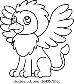 Enchanting Line Art Depiction of a Cute Griffin a Mythical Creature with Lion and Eagle Features Exuding Charm and Wonder with Bold Outlines Perfect for Coloring Books