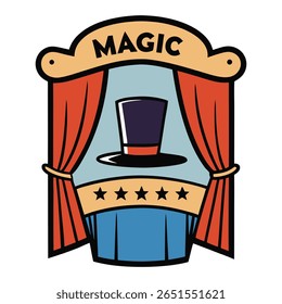 Enchanting magic show flyer with a classic top hat, sparkling wand, and red stage curtains—perfect to invite all ages to a night of wonder, illusions, and fun!
