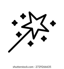 Ícone Encantador de Varinha Mágica definido para design de fantasia, efeitos de ortografia, ferramentas de criatividade e ações de IU
