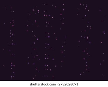 Encantador efecto mágico de lluvia con partículas brillantes que caen contra un profundo cielo nocturno púrpura, evocando una atmósfera mística
