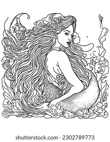 Enchanting Mermaid Delicate Line Art for Coloring