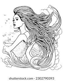 Enchanting Mermaid A Delightful Line Art Coloring Page