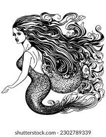 Enchanting Mermaid Dive into a Magical World of Coloring with this Line Art Illustration