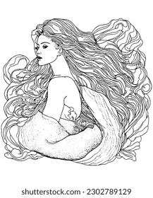 Enchanting Mermaid Intricate Line Art for Relaxing Coloring