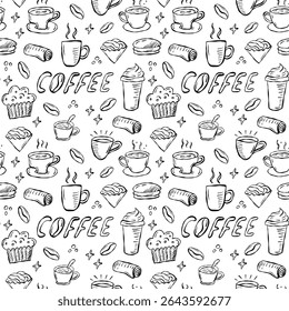An Enchanting Pattern Featuring Coffee and Treats for Inviting and Cozy Atmospheres