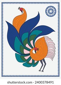 Enchanting Peacock: Modern Madhubani Artistry. Contemporary Peacock Illustration, Modern Madhubani Abstraction, Artistic Wall Decor Elegance, Abstract Peacock Beauty, Ethnic Art Fusion.