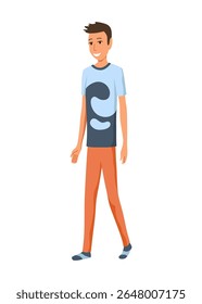 Uma ilustração encantadora de arte em pixels representando um jovem caminhando graciosamente