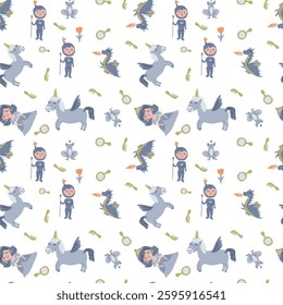 Enchanting princess and magical creatures pattern for design and crafts.