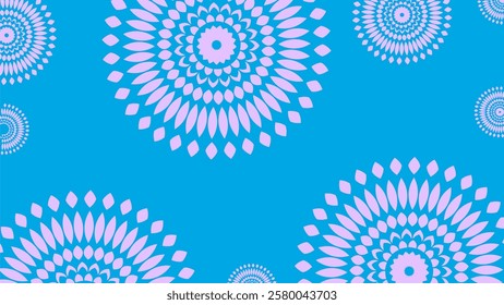 Enchanting purple floral mandala circles on a blue background