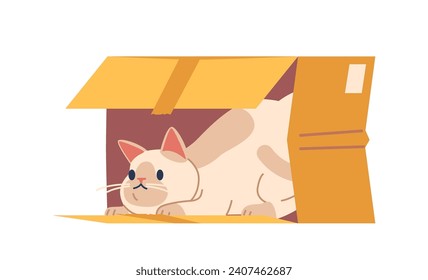 Enchanting Scene Of A Curious Cat In A Snug Box, Radiating Playful Charm. Whiskers Peeking Out, Eyes Gleaming