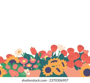 Enchanting Seamless Pattern Featuring Lush Flower Bouquets In Full Bloom, A Symphony Of Colors And Beauty Of Nature