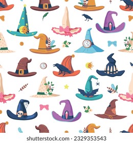 Enchanting Seamless Pattern Featuring Whimsical Magic Hats In A Whimsical Arrangement, Creating An Enchanting Design