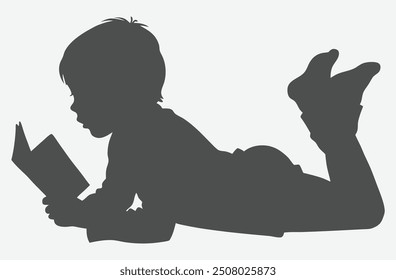 Enchanting Silhouette of a Child Lying Down and Reading  Captivating Vector Illustration

