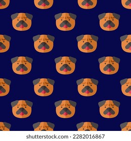 Enchanting square tile displaying a lively animal rendering. Seamless pattern with dog on rose bonbon background. Design for postcards with images of exotic animals.