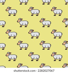 Enchanting square tile displaying a lively animal rendering. Seamless pattern with sheep on onyx background. Design for a t-shirt featuring an animal silhouette.