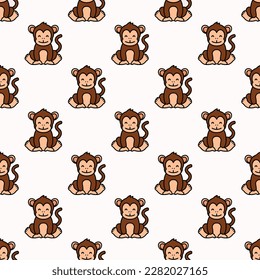 Enchanting square tile displaying a lively animal rendering. Seamless pattern with monkey on linen background. Design for a mug featuring an animal.