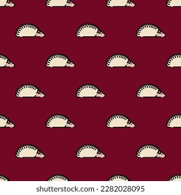Enchanting square tile displaying a lively animal rendering. Seamless pattern with hedgehog on pale aqua background. Design for a set of posters with animal drawings.