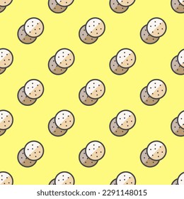 Enchanting square tile displaying a lively food rendering. Seamless pattern with cookies on mellow yellow background. Design for an Epiphany star.